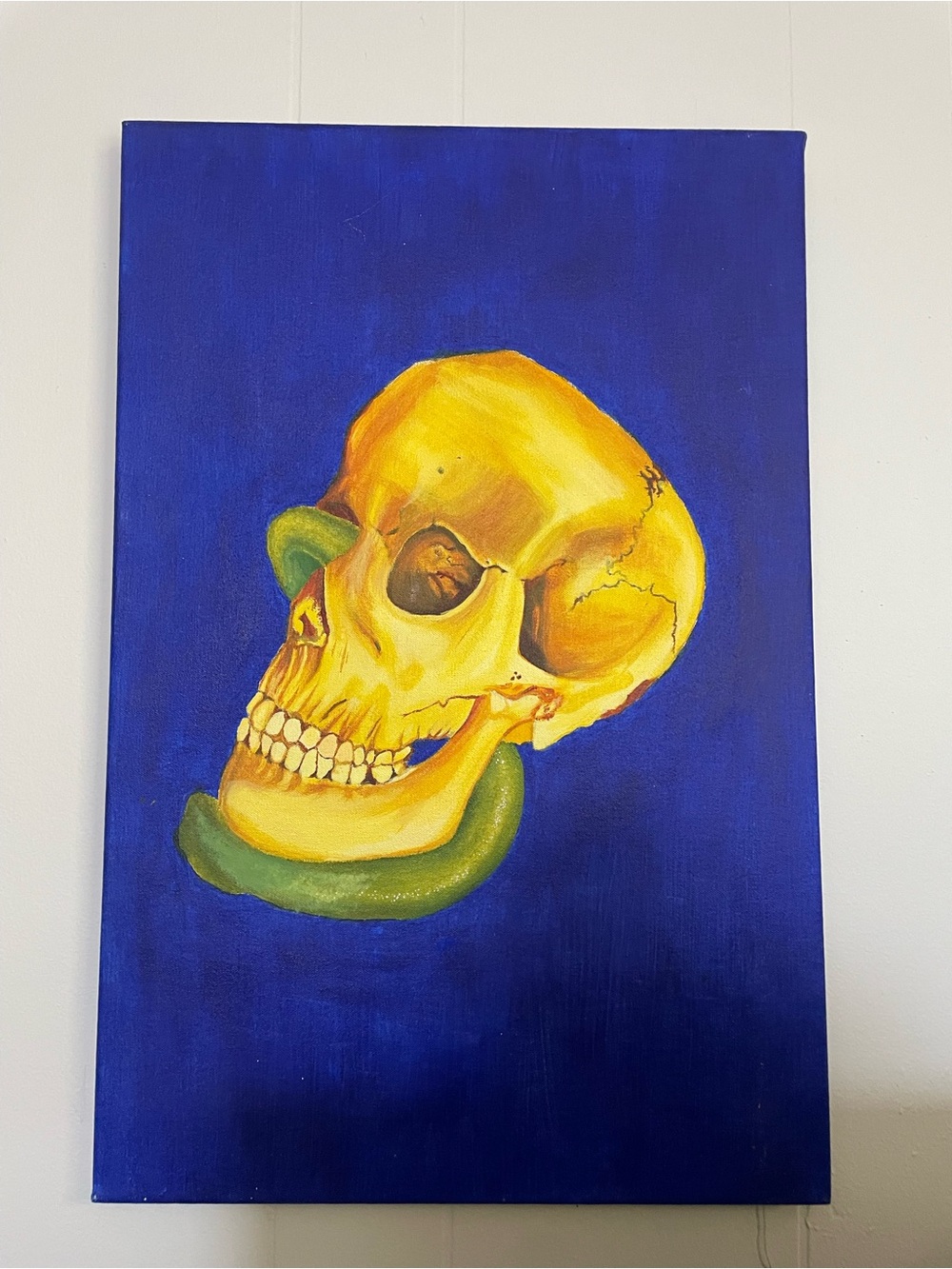 Yellow Skull Canvas Art on Deep Blue Background - Unbranded